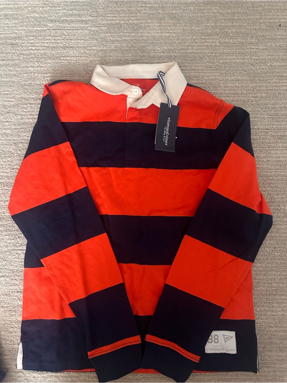 Vineyard Vines Orange & Navy Striped Long Sleeve Rugby Tee